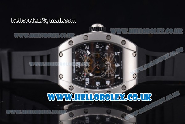 Richard Mille RM 022 Carbone Tourbillon Aerodyne Double Time Zone Japanese Miyota 6T51 Manual Winding Steel Case with Skeleton Dial and Black Rubber Strap - Click Image to Close